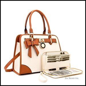 Vegan Leather Satchel Tote Set With Wallet RFID Blocking Designer Handbag